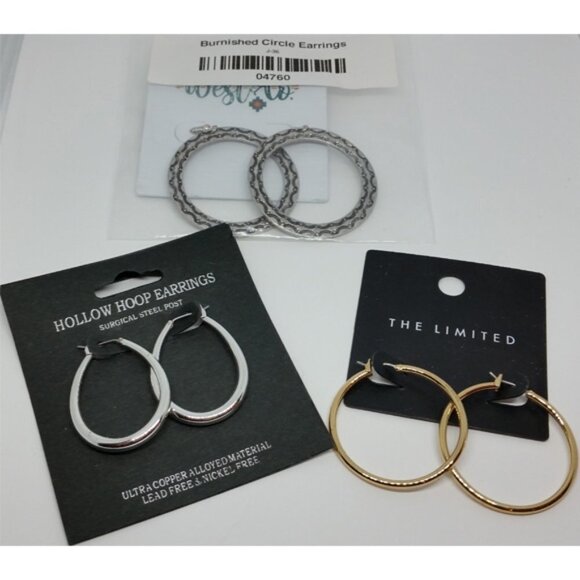 CURATED bundle 3 trendy classic 3 pairs of earrings hoops circle varitety  NEW - Picture 1 of 5